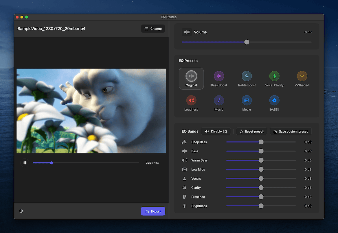 EQ Studio interface in dark mode